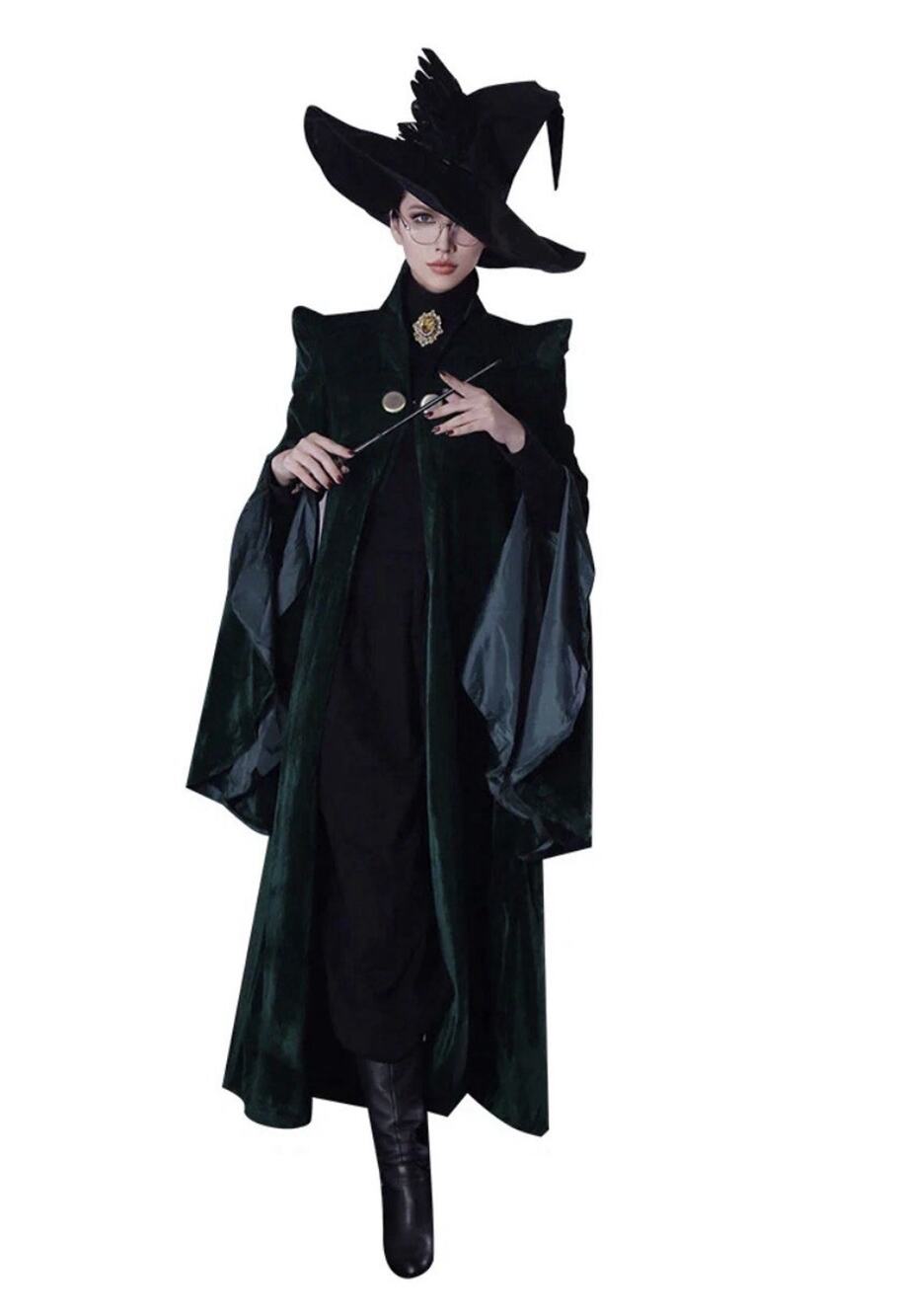 Women Professor Witch Cosplay Costume Halloween Wizard Cloak with Hat